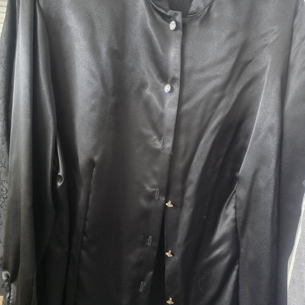 Onyx Nite Black Satin Button-Up Blouse